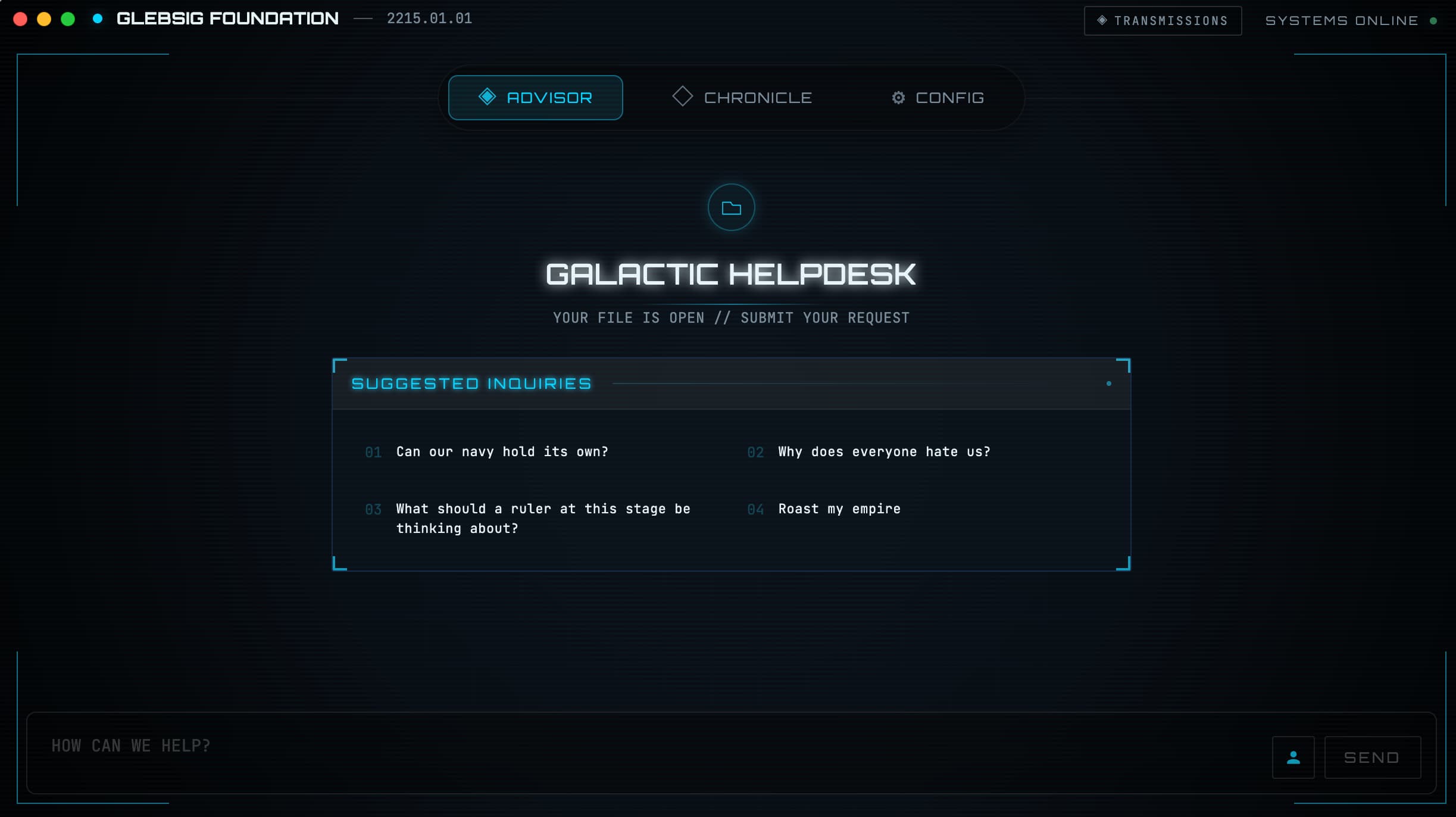 Stellaris Companion app showing the Galactic Helpdesk advisor interface